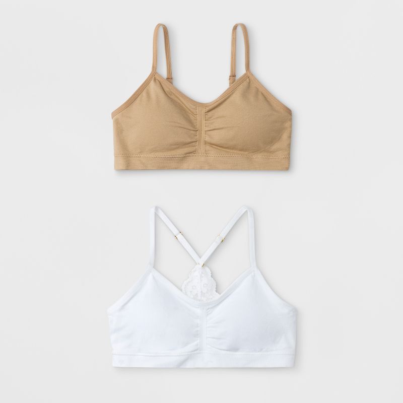 Maidenform Girls' 2pk Seamfree Lace Back Crop Bra - White