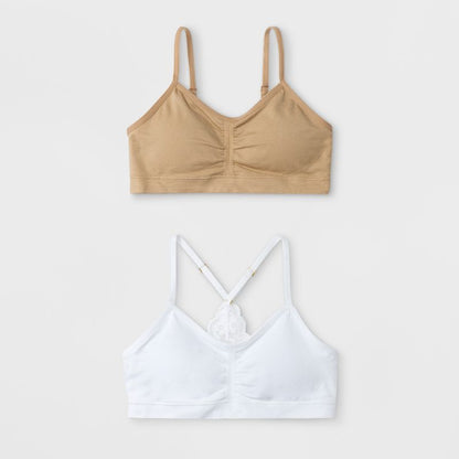 Maidenform Girls' 2pk Seamfree Lace Back Crop Bra - White