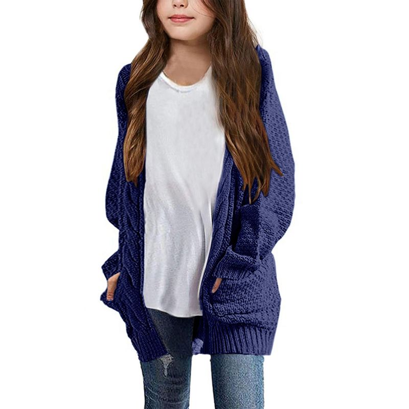 Girls Long Sleeve Cardigan Sweaters Open Front Cable Knit Chunky Cardigans Kids Oversized Cute Outerwear Coat