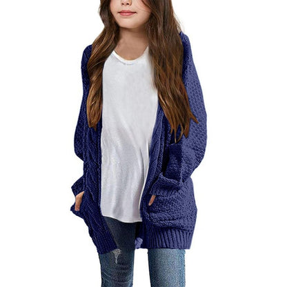 Girls Long Sleeve Cardigan Sweaters Open Front Cable Knit Chunky Cardigans Kids Oversized Cute Outerwear Coat