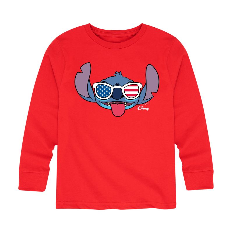 Boys' - Lilo and Stitch - Stitch Flag Glasses Long Sleeve Graphic T-Shirt