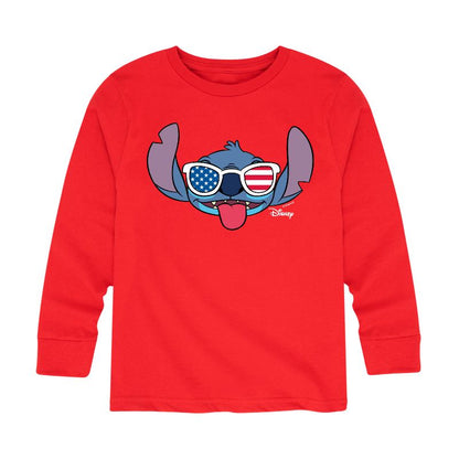 Boys' - Lilo and Stitch - Stitch Flag Glasses Long Sleeve Graphic T-Shirt