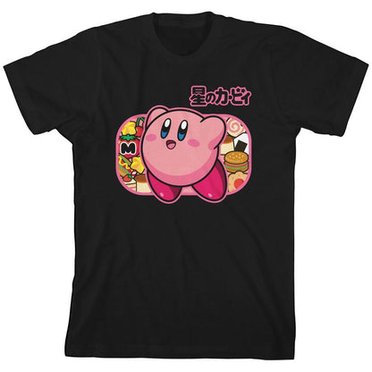 Kirby Floating Character Crew Neck Short Sleeve Boy's Black T-shirt