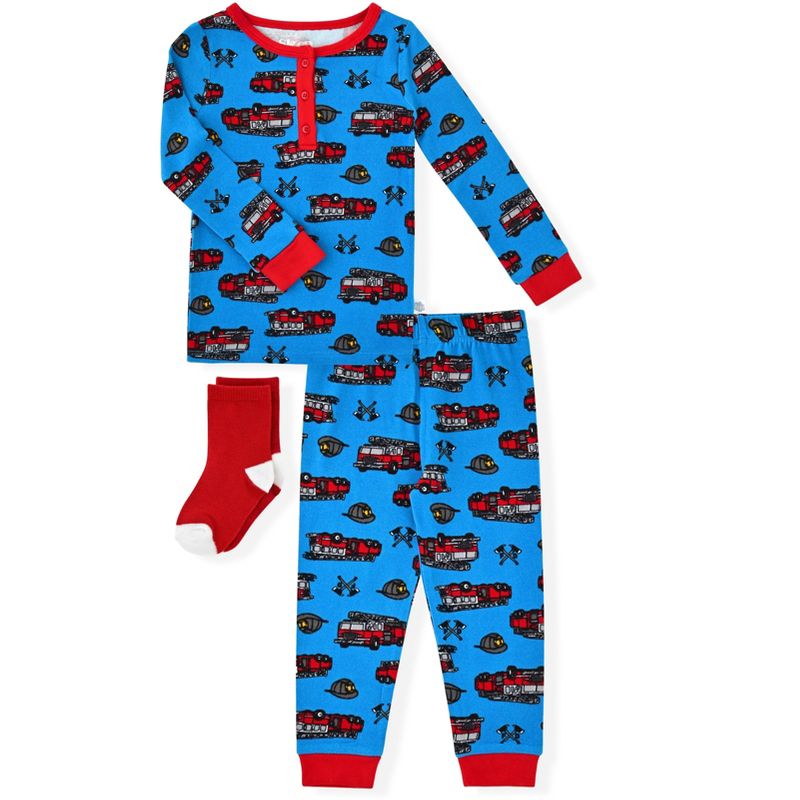 Sleep On It  Boys 2-Piece Super Soft Jersey Snug-Fit Pajama Set with Matching Socks - Baby Boy Pajamas and Toddler Pajama Sets