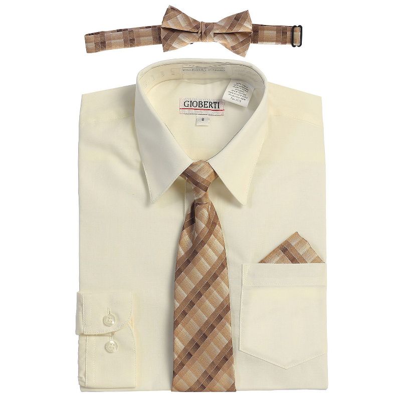 Gioberti Boy's Long Sleeve Dress Shirt and Plaid Tie Accessories Set