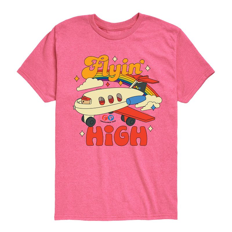 تي شيرت فيشر برايس للأولاد بأكمام قصيرة ورسومات قوس قزح وطائرة عالية الارتفاع