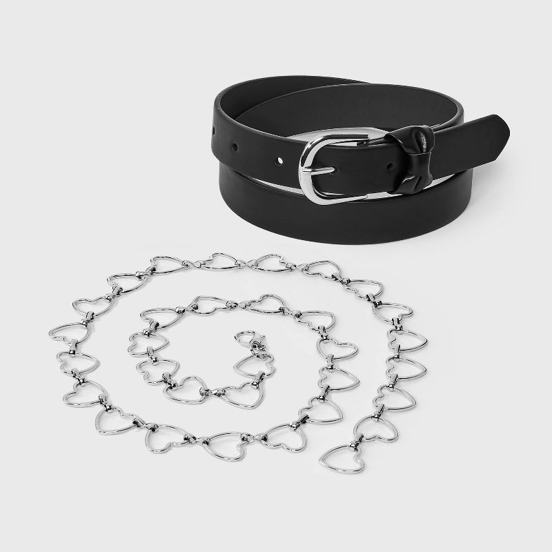 Girls' 2pk Bow and Heart Chain Belt - art class™ Black/Silver