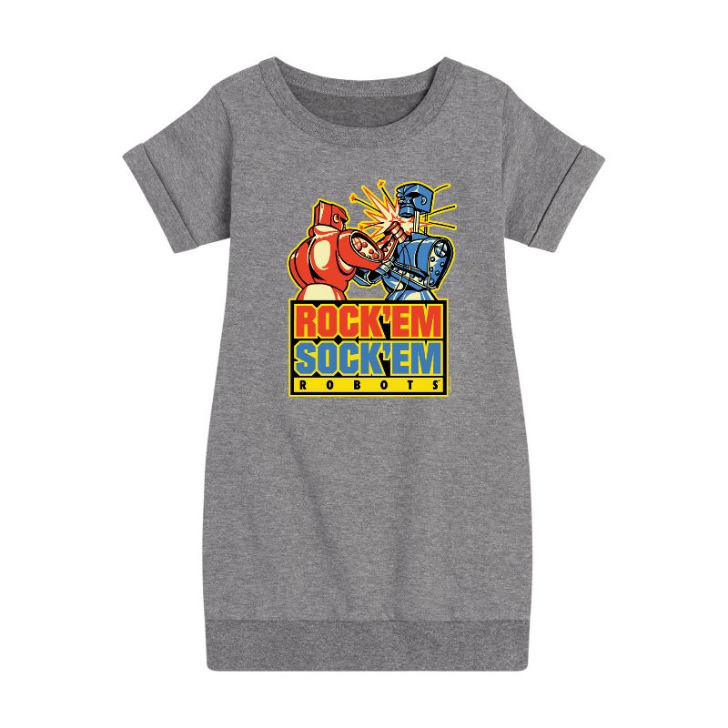 فتيات - روك إم سوك إم روبوتس - فستان أحمر هزاز، أزرق بومبر جرافيكي بأكمام قصيرة من الصوف