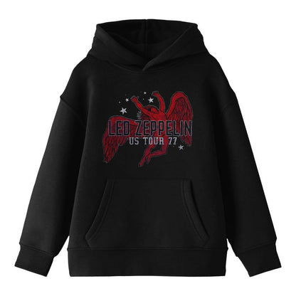 Led Zeppelin Red Icarus Logo Long Sleeve Youth Black Hooded Sweatshirt