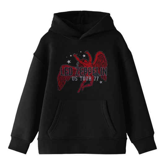 Led Zeppelin Red Icarus Logo Long Sleeve Youth Black Hooded Sweatshirt