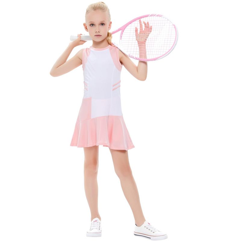 Girls Outdoor Sports Sleeveless Dress with Pockets Tennis Golf Outfit Athletic Sets