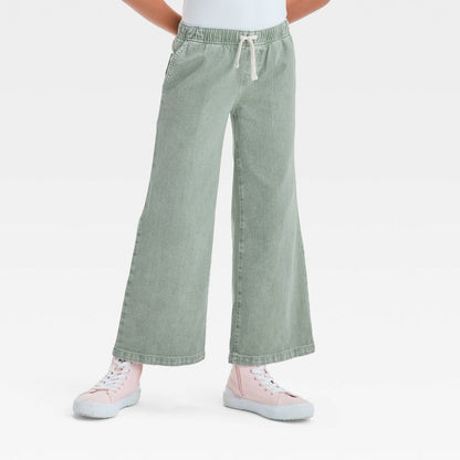 Girls' Mid-Rise Pull-On Wide Leg Denim Pants - Cat & Jack™