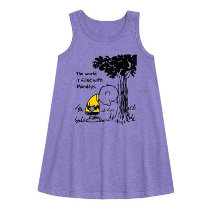 Girls' - Peanuts - World Filled With Mondays Graphic Sleeveless Aline Dress
