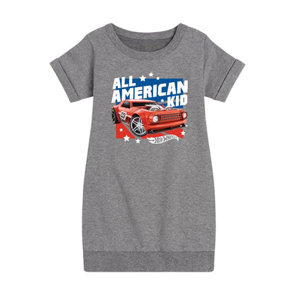 Girls' - Hot Wheels - All American Kid Graphic Short Sleeve Fleece Dress