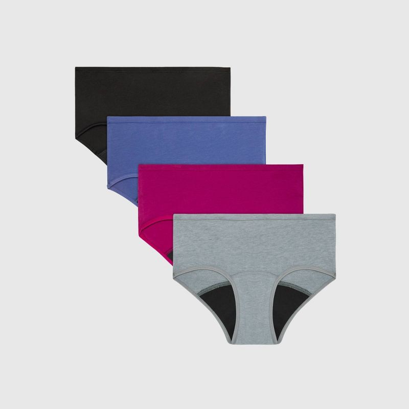 Hanes Girls' 4pk Boyshort Period Underwear Moderate Protection - colors may vary