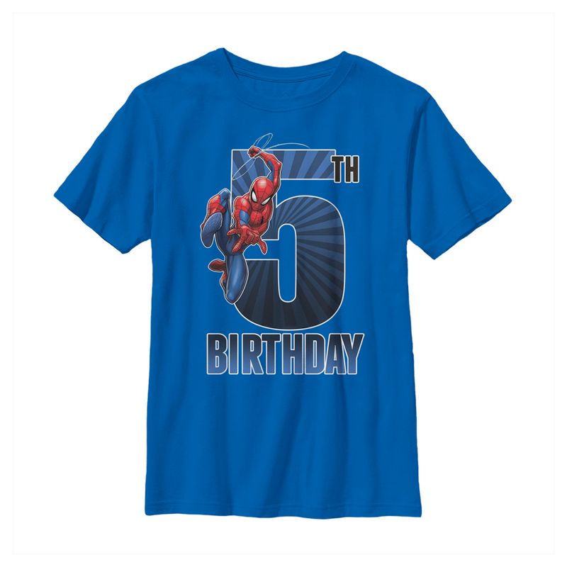 Boy's Marvel Spider-Man Swinging 5th Birthday T-Shirt