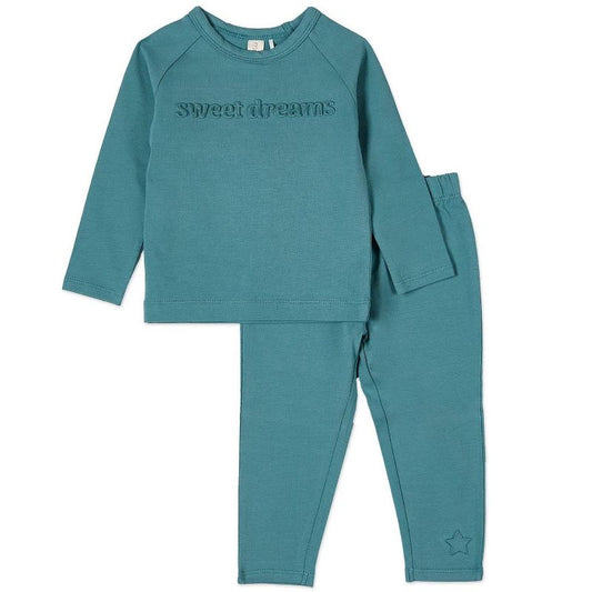 MiniMoi 2 Piece Kids "Sweet Dreams" Cotton Rich Fleece 3D Embossed Pajama Set