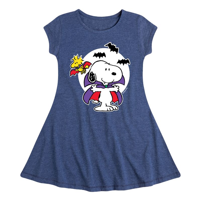 Girls' - Peanuts - Snoopy Woodstock Vampire Fit & Flair Cap Sleeve Dress