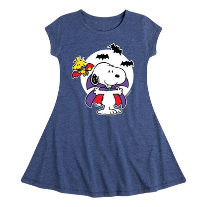 Girls' - Peanuts - Snoopy Woodstock Vampire Fit & Flair Cap Sleeve Dress