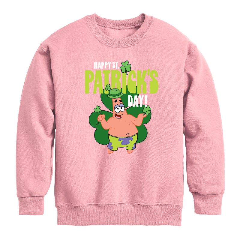 Boys' - SpongeBob Squarepants - Happy St Patricks Day Graphic Long Sleeve Fleece Sweatshirt