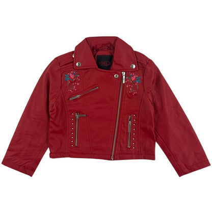 Yoki Little Girls' Floral Embroidered Design PU Faux Leather Jackets
