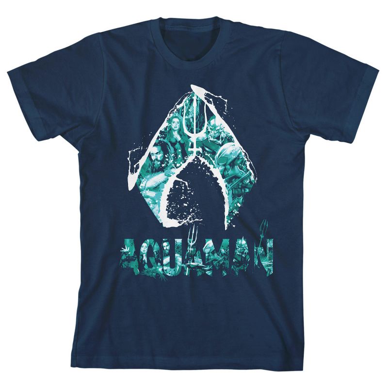 Aquaman Logo Trap Graphics Boy's Navy T-shirt
