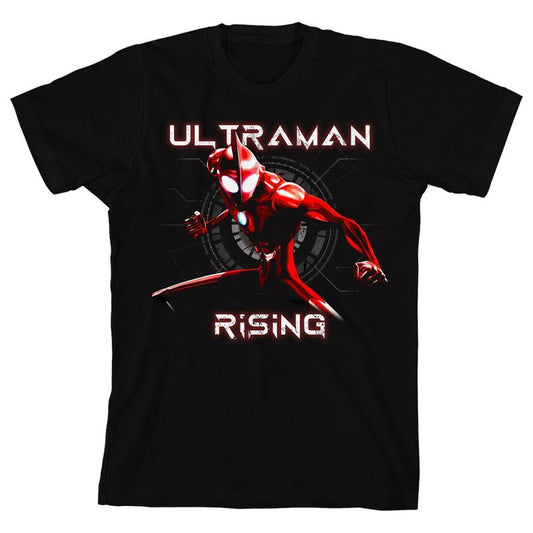 Ultraman Rising Ultraman Strike Pose Crew Neck Short Sleeve Boy's Black T-shirt