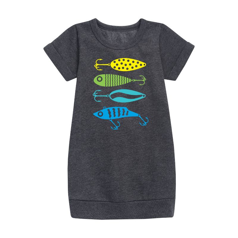 Girls' - Instant Message - Fishing Lures Graphic Short Sleeve Fleece Dress