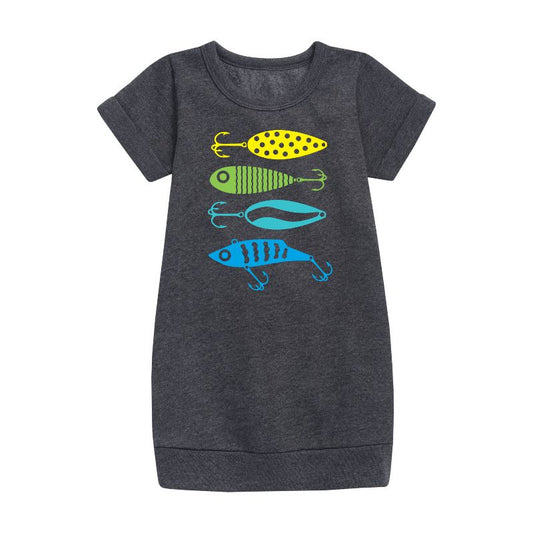 Girls' - Instant Message - Fishing Lures Graphic Short Sleeve Fleece Dress