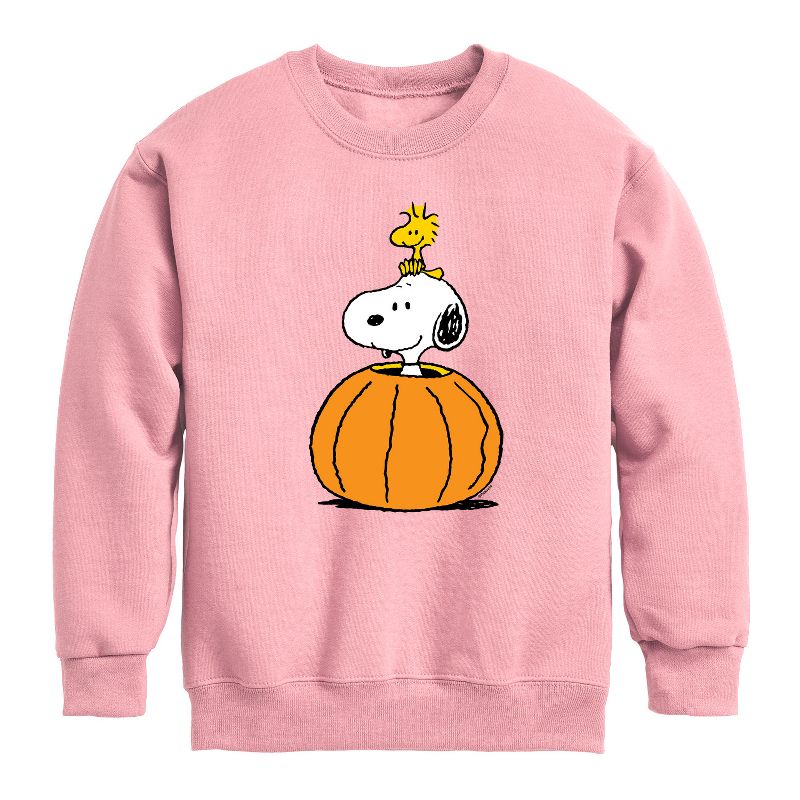 Boys' - Peanuts - Snoopy Woodstock Pumpkin Graphic Long Sleeve Fleece Sweatshirt