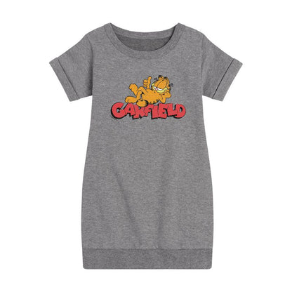 Girls' - Garfield - Garf Laying Graphic Short Sleeve Fleece Dress
