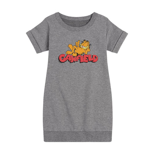 Girls' - Garfield - Garf Laying Graphic Short Sleeve Fleece Dress