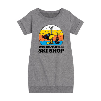 Girls' - Peanuts - Woodstocks Ski Shop Graphic Short Sleeve Fleece Dress