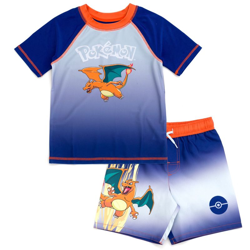 Pokemon UPF 50+ Rash Guard and Swim Trunks Outfit Set Little Kid to Big Kid