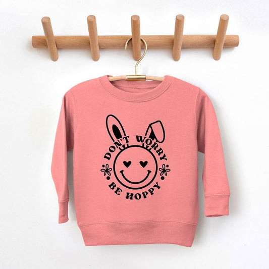 The Juniper Shop Don't Worry Be Hoppy Smiley Bunny Toddler Graphic Sweatshirt