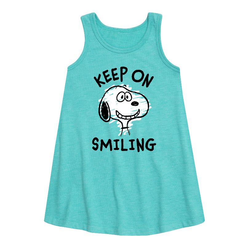 فستان "ابق على الابتسامة" الجرافيكي بدون أكمام للفتيات - Peanuts - Keep On Smiling