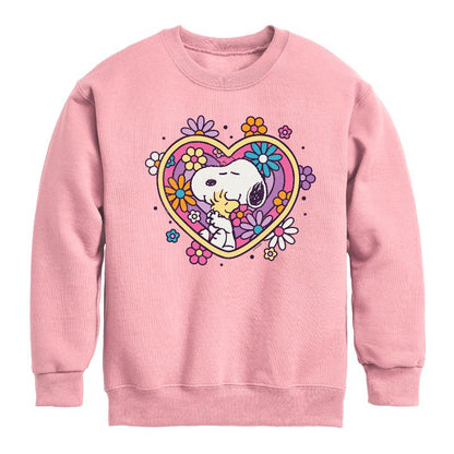 Boys' - Peanuts - Hug Heart Flower Graphic Long Sleeve Fleece Sweatshirt