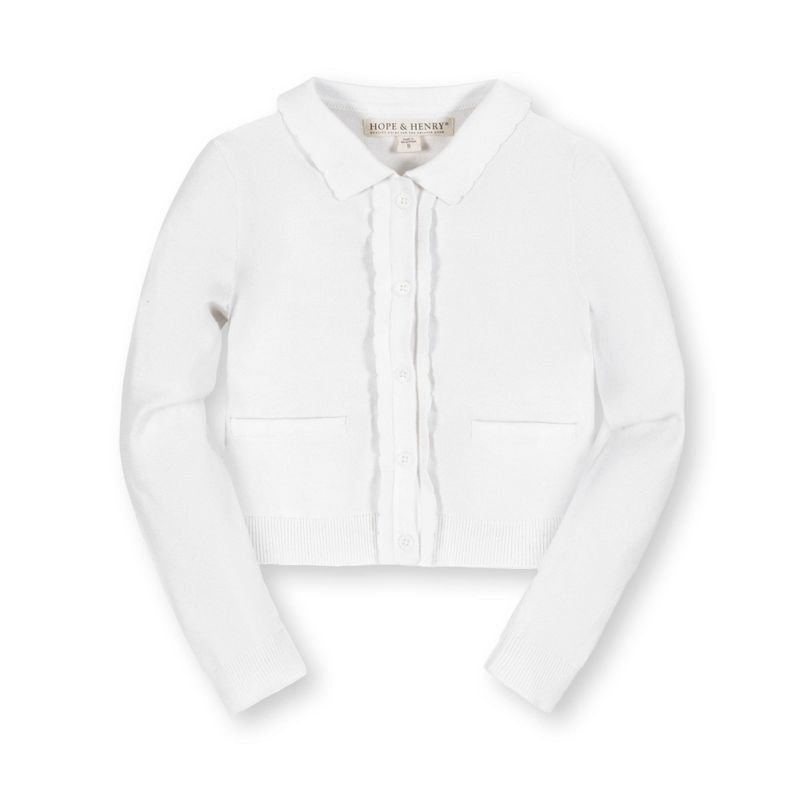 Hope & Henry Girls'  Long Sleeve Scallop Detail Cardigan Sweater, Kids