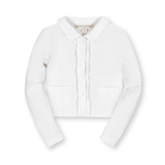 Hope & Henry Girls'  Long Sleeve Scallop Detail Cardigan Sweater, Kids