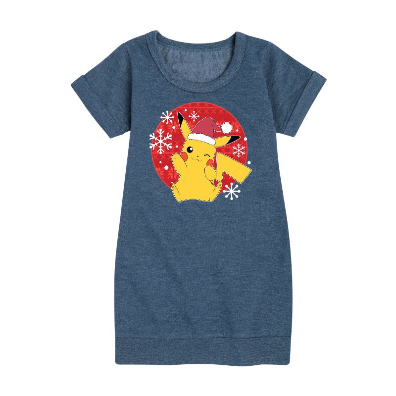 Girls' - Pokémon - Pikachu Santa Hat Graphic Short Sleeve Fleece Dress