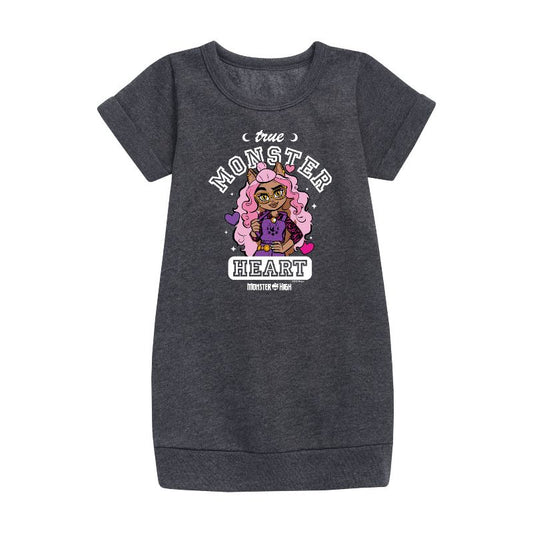 Girls' - Mattel - True Monster At Heart Graphic Short Sleeve Fleece Dress