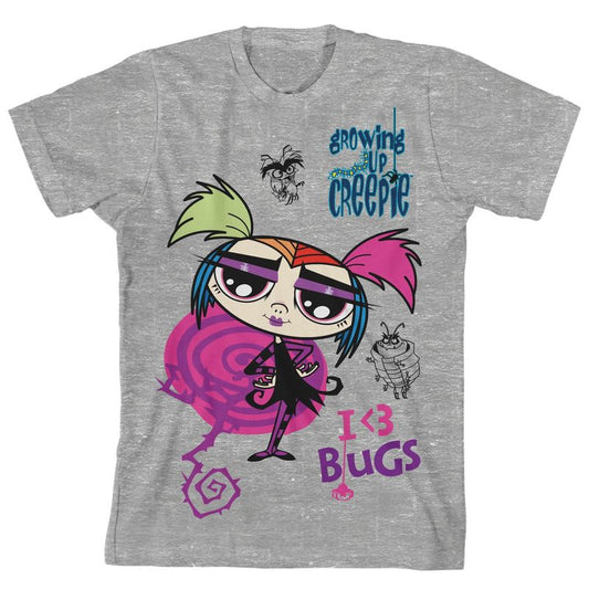 تي شيرت رياضي بأكمام قصيرة ورقبة دائرية للأولاد مطبوع عليه عناصر شخصية زاحفة وشعار Growing Up Creepie
