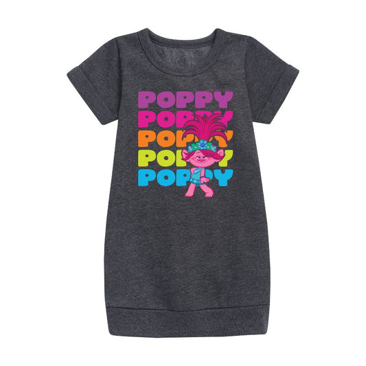 Girls' - Trolls - Poppy Stacked Name Graphic Short Sleeve Fleece Dress