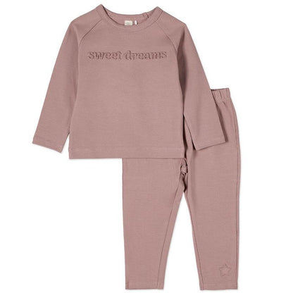 MiniMoi 2 Piece Kids "Sweet Dreams" Cotton Rich Fleece 3D Embossed Pajama Set