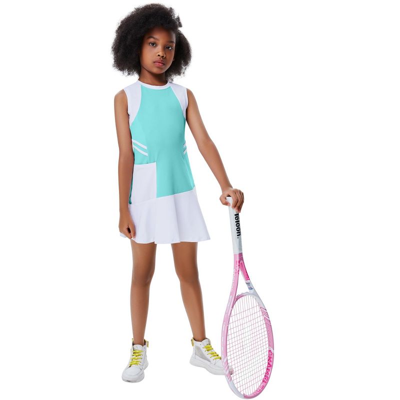 Girls Outdoor Sports Sleeveless Dress with Pockets Tennis Golf Outfit Athletic Sets