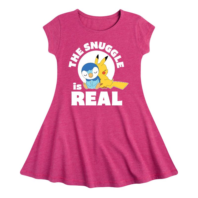 Girls' - Pokémon - The Snuggle Is Real Pikachu And Piplup Fit & Flair Cap Sleeve Dress