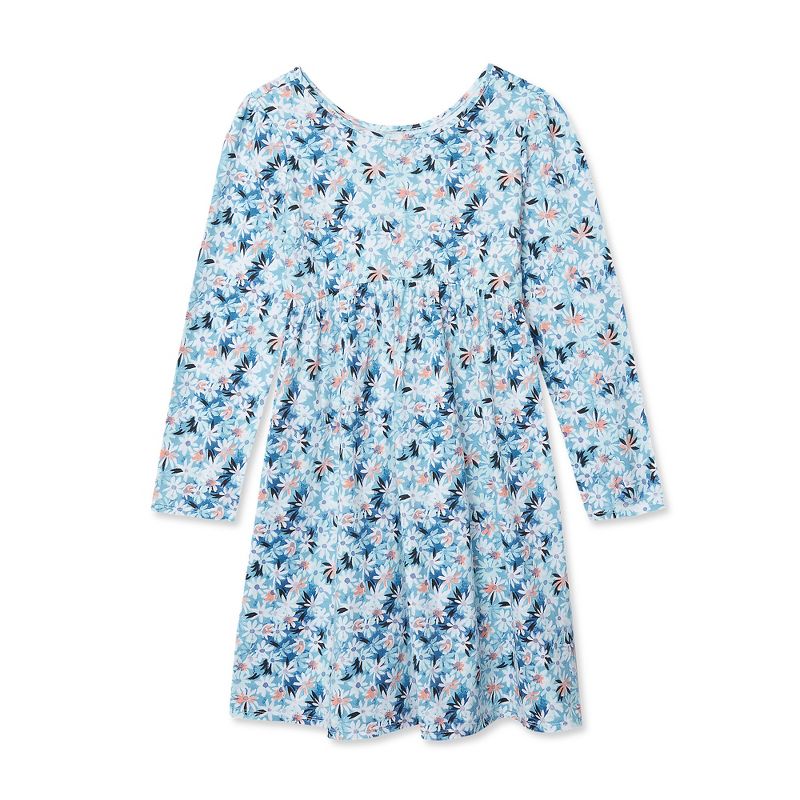 Lands' End Kids Long Sleeve Gathered Waist Jersey Dress