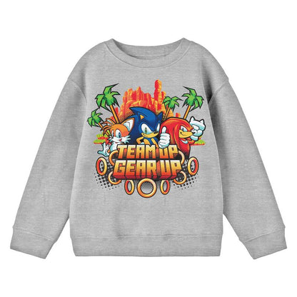 Sonic The Hedgehog Team Up Gear Up Youth Athletic Heather Crew Neck Long Sleeve Sweatshirt