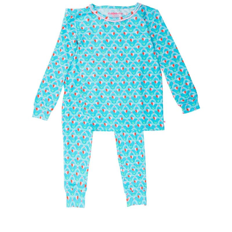 RuffleButts SoftSnooze Big Girls Ruffle Long Sleeve Pajama Set