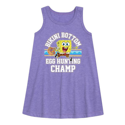 Girls' - SpongeBob Squarepants - Bikini Bottom Egg Hunting Champ Graphic Sleeveless Aline Dress